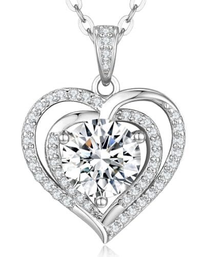 Lakubibo 1CT Moissanite Heart Pendant Necklaces for Wife,Moissanite Necklace Engraved with 'I LOVE YOU,18K White Gold Plated S925 Silver Jewelry Anniversary Present for Girlfriend Wife Mom - Image 1