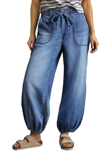 Sidefeel Jeans Women Trendy High Waisted Drawstring Stretchy Wide Leg Harem Jeans Barrel Loose Ankle Denim Pants Light Blue Size 16 - Image 1