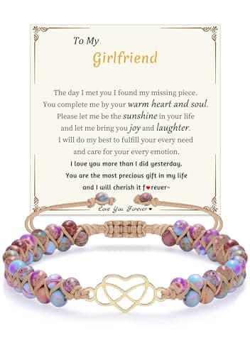 Sistble Girlfriend Bracelets Gifts, Birthday Gifts for Girlfriend Bracelet Infinity Heart Bracelet Jasper Beaded Bracelets for Women Love You Gift Christmas Stocking Stuffers Jewelry - Image 1