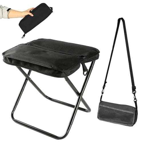 MGUOXA Portable Folding Stool 2-in-1 Camping Chair with Sling Bag Lightweight 12inch 264lbs Load Collapsible Stool Seat for Adults Outdoor Camping Fishing Hiking BBQ Travel Rest(Black) - Image 1