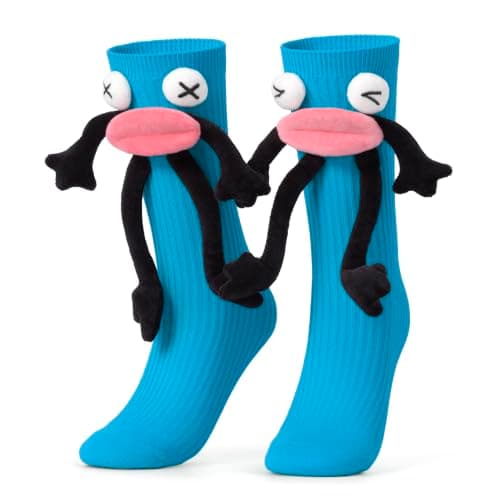 Crazy Socks for Kids - Magnetic Holding Hands 3D Monster Socks Silly Wacky Funny White Elephant Gifts for Kids and Toddler (Blue Mouth) - Image 1