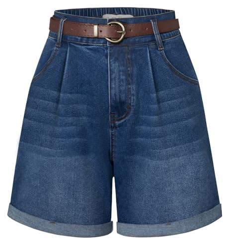 Belle Poque Women Wide Leg Stretchy Jean Shorts Mon Shorts for Summer Casual (Dark Blue White,M) - Image 1