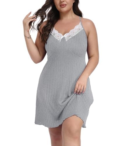 ZHUHOUSE Summer Plus Size Nightgowns Sleeveless Ribbed Sleepshirts Soft Breathable Sleep Dress 1X-5X (Light Grey,XX-Large) - Image 1