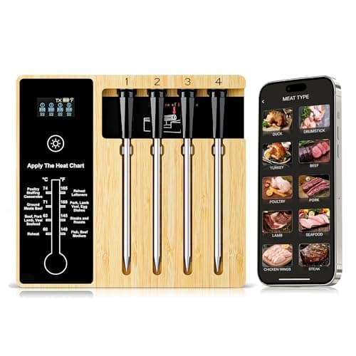 Smart Wireless Meat Thermometer 4 Probes, Bluetooth Food Thermometer, Remote Tracking and Real-Time Readings from Apps, for iOS and Android, for BBQ, Grill, Smoker - Image 1
