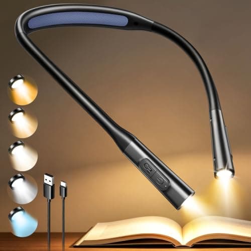 Glocusent Neck Book Light, 1200mAh Rechargeable Neck Reading Light, Hands Free Book Lights for Reading at Night, 5 Colors & 5 Brightness, Private Lightweight Book Reading Light in Bed for Book Lovers - Image 1