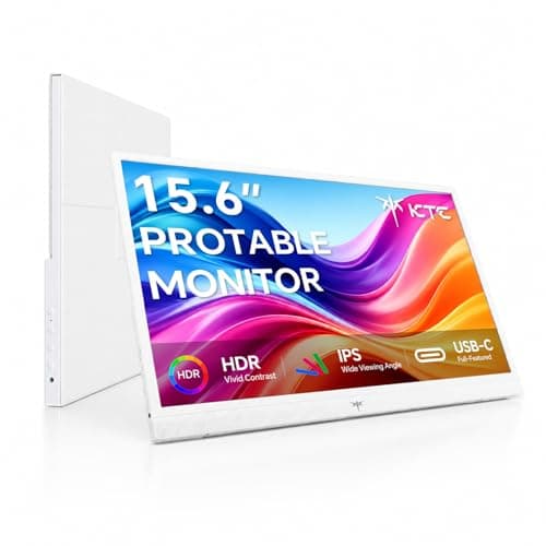 KTC Portable Monitor 15.6 Inch, 1080P FHD USB-C HDMI Laptop Screen for Laptop Phone Mac PS5 Xbox Switch, IPS HDR Travel Second Screen Monitor Extender with Speakers, White, H15F8