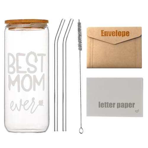 KANCENLUX Mother's Gifts, “BEST MOM“ Mug, Two straws, A straw brush, An envelope addressed to MomCards, Drinking Cup - Image 1