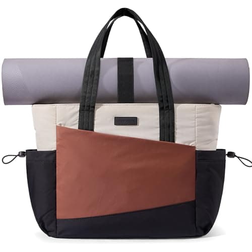LOVEVOOK Gym Tote Bag for Women, Puffy Yoga Mat Bag with Large Cup Holder & Wet Pocket, Work Nurse Bag for Travel Workout Pilates - Image 1