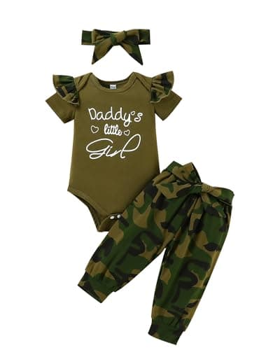FAMIHAO Baby Girl Clothes Set Daddys Little Girl Printed Ruffle Top Camouflage Pants Newborn Infant Girl Clothing Outfit,12-18M DAG - Image 1