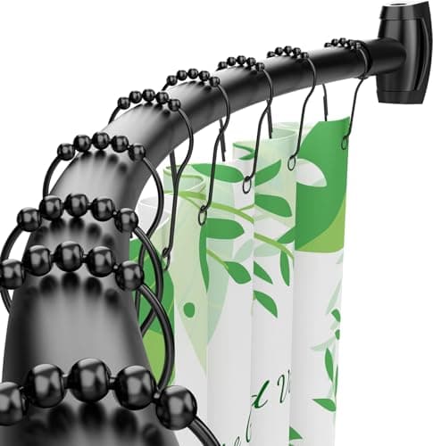 Bonpally Curved Shower Curtain Rod for Bathroom, 40-72 Inches Adjustable Curved Shower Rod, 0.9MM Round Shower Curtain Rod with Rotating Brackets for Extra Shower Space, Need to Drill, Black - Image 1