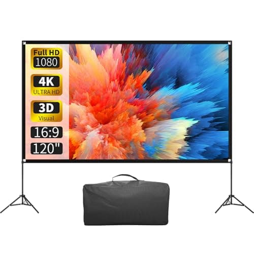 VISULAPEX Projector Screen with Stand 120 Inch, 16:9 4K HD Portable Projector Screen Indoor Outdoor, Foldable Wrinkle-Free Movie Screen 160° Front Rear Projection Screen with Carry Bag for Home Movie - Image 1