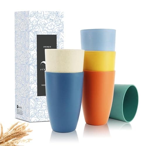 PYRMONT Wheat Straw Cups 20 Oz Alternative Plastic Cups Set of 6 Unbreakable Big Cups for Kitchen Dishwasher & Microwave Safe Large Water Cups for Kitchen,Camping,RV Stackable-Colorful - Image 1