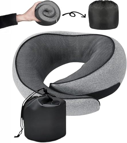 SZXYX Travel Pillows for Airplanes, 100% Pure Memory Foam Neck Pillow for Airplanes, Comfortable Breathable Cover, 360° Support Stowable Pillows for Sleeping, Car, Airport Travel Essentials - Image 1