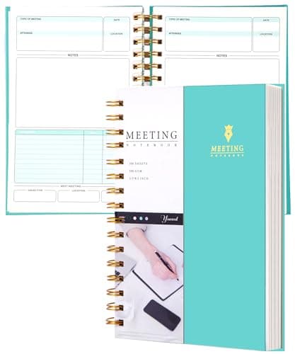 Yoment Meeting Notebook for Work with Action Items Hardcover Spiral 5.5X 8.5 Office Project Planner for Women Men Meeting Notes Notebooks for Work, Cyan - Image 1