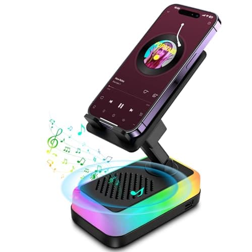 Anyyuk Wireless Induction Speaker, 5-in-1 Bluetooth Speaker with Phone Stand, RGB Light, 3000mAh Emergency Charging Adjustable Holder for iPhone/Android/iPad, Cool Gadget Gift for Men Women Teens