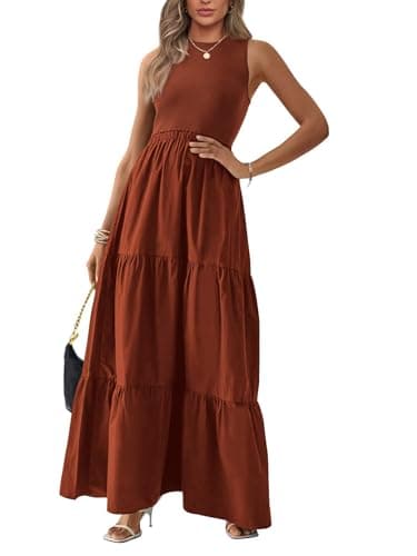BTFBM Summer Dresses for Women 2026 Elegant Classy Sleeveless Solid Maxi Wedding Guest Dress Prom Fashion Clothing(Solid Dark Orange,Large) - Image 1