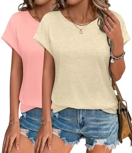 INNOVATOP 2Pack Womens T Shirts Cap Sleeve 2026 Spring Summer Tops Crewneck Casual Business Fashion Clothes Loose Fit Outfits - Image 1