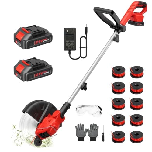 21V Cordless Weed Wacker with 2x2.5Ah Battery Powered, Electric Weed Eater with 12 Inch Grass Cutter & Auto Line Feed System, 2-in-1 String Trimmer & Lawn Edger for Garden Edge Lawn Tool - Image 1