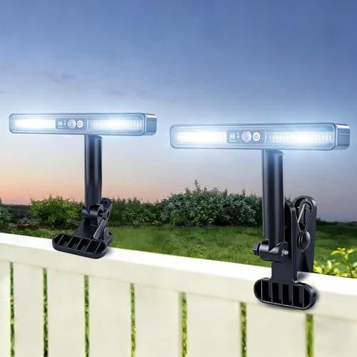 BORUIT Clip On Solar Lights Outdoor, 600LM Solar Fence Light with Motion Sensor, Adjustable Angle, 3 Modes White Light for Outside, Deck, Gutter, Garage,Yard (2 Pack) - Image 1
