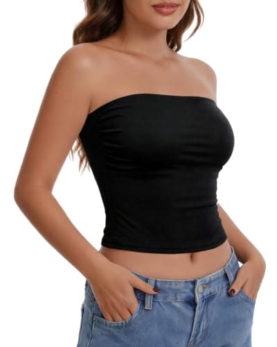 RanZZRan Women Strapless Tube Top, Double Lined Non-Slip Light Shapewear Backless Crop Top, Sleeveless Summer Short Tops