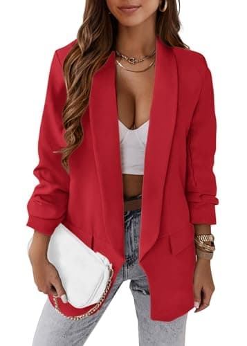 KIRUNDO Oversized Blazers for Women Business Casual 2026 Spring Fall Fashion Long Sleeve Open Front Work Office Suit Jackets(Red, X-Large) - Image 1