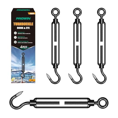 PROWIN Black Decorative Turnbuckle Hook & Eye, 4PCS M6 Turnbuckles for Cables Wire Tightening up, Adjustable Wire Rope Tensioner for Shade Sail Fence Tent Picture Hanging Hardware Kit Installation - Image 1
