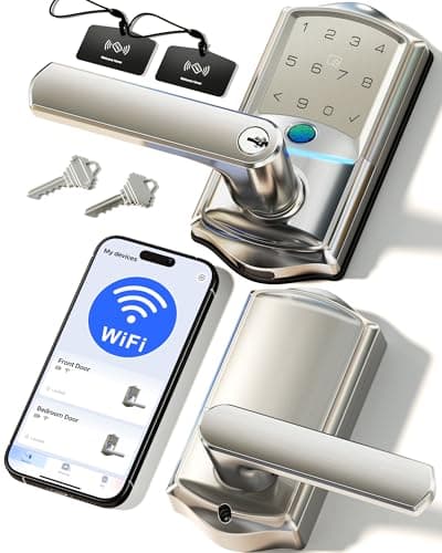 Veise VE029 WiFi Smart Lever Lock, Fingerprint Keyless Entry Door Lock with Handle, Built-in WiFi, Remote App Control, Electronic Digital Knob for Front Door and Bedroom, IP65 Waterproof, Satin Nickel - Image 1