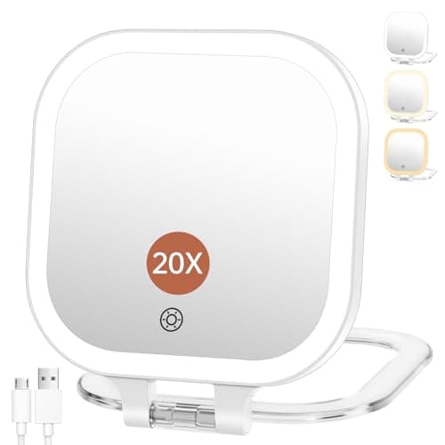 FASCINATE Compact Travel Makeup Mirror with Lights and Magnification, 3.5 inch Portable 1X/30X Magnifying Mirror with 3 Color Light, Folding, Handheld (White) - Image 1