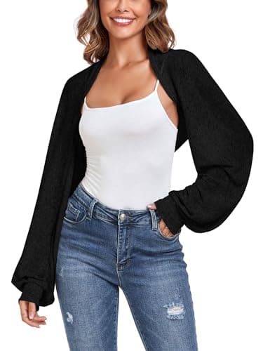 ZAFUL Y2K Cardigan Bolero Fall Long Sleeve Cropped Open Front Shrug 2026 Sweater Women Black-1 M - Image 1