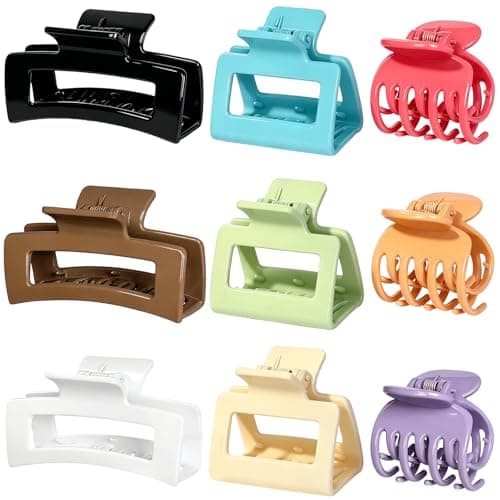 CHANDAT Medium Claw Hair Clips Set for Women - 3 Styles, 9PCS Rectangle Hair Clips for Thick Hair, Square Clips for Thin Hair - Gloss Colorful - Image 1