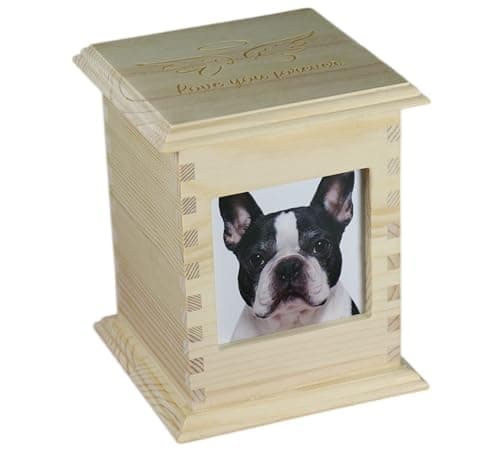 Pet Memorial Urn for Dogs & Cats with Photo Frame, Wooden Keepsake Ashes Box with Engraved Lid, Sympathy Gift for Loss of Pet, Decorative Memorial Box for Home Display - Image 1