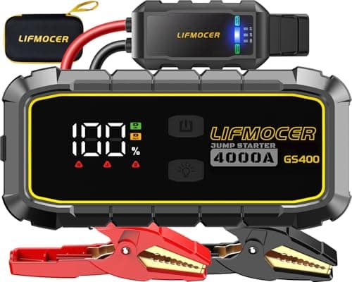 LIFMOCER GS400 Jump Starter - 4000A Car Battery Jump Starter for Up to 12.0L Gas and 10.0L Diesel Engines, 12V Portable Jump Box with Storage Case USB Quick Charge, and LCD Display - Image 1