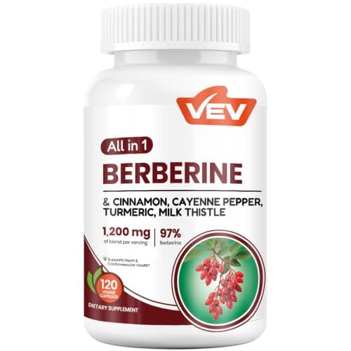VEV Berberine Supplement with Ceylon Cinnamon, Cayenne Pepper, Turmeric, Milk Thistle, Vegan & Non-GMO – 120 Capsules - Image 1