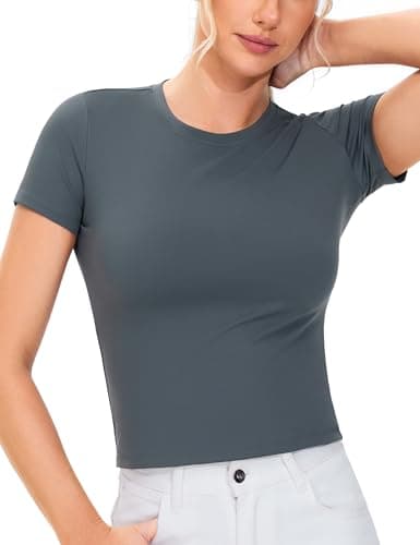 THE GYM PEOPLE Women's Workout Crop Tops Short Sleeve Slim Fit Tee Shirts - Image 1
