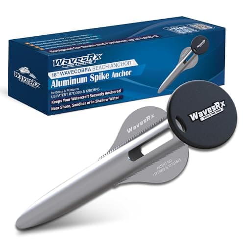 WAVESRX Patented Aluminum Spike Beach Anchor | Ultra-Light PWC, Jet Ski & Sand Anchor for Boat, Pontoon & Kayak Secure Anchoring Near Shore, Sand-bar or in Shallow Water with Intelligent Design
