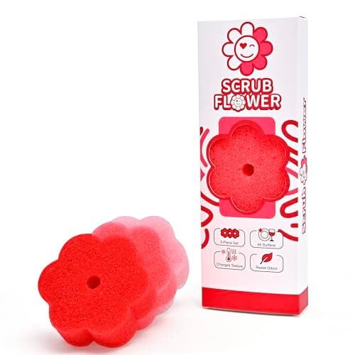 Scrub Flower Temperature Sensitive Sponges -Non-Scratch Scrubbers for Kitchen & Home - Firm in Cold & Soft in Warm Water - Odor Resistant Color-Coded Dish Sponges (Wild Poppy, 3 Count) - Image 1