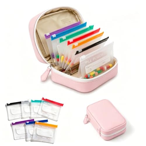 NeLiangIA 2 Pack Pink Weekly Pill Organizer, Waterproof Travel Pill Organizer with 7 Color Pouches, Pastilleros para Medicamentos, Travel Medicine Organizer for Gift & Family Use