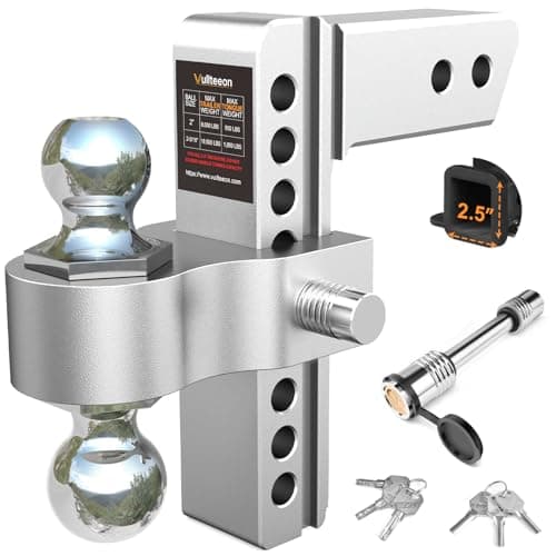 Drop Hitch for 2.5 Inch Receiver, Vullteeon 8 Inch Adjustable Trailer Hitch Ball Mount, 18,500 LBS GTW, (2" & 2-5/16") Chrome Plated Steels Balls, Aluminum Tow Hitches with Two Anti-Theft Pins Locks - Image 1