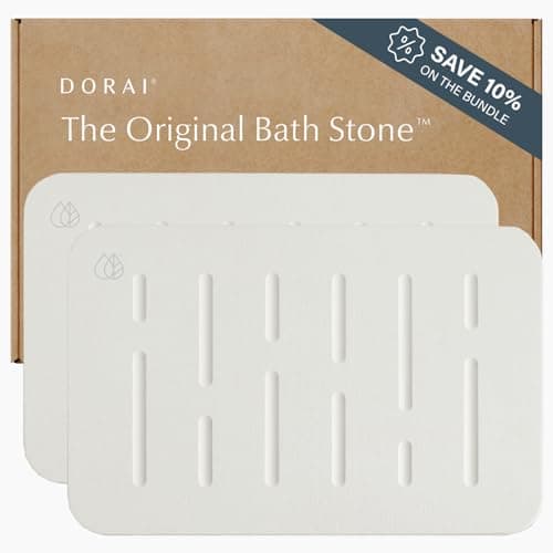 Dorai Home Bath Stone Mat 23.6"x15.4" (2-Pack) – Quick-Dry, Non-Slip Diatomite Stone Bath Mat, Rain Sandstone - Image 1