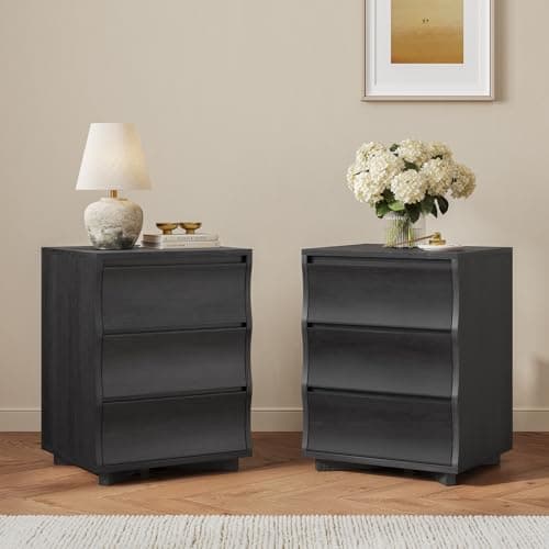SUCSSRICH Black Nightstand Set of 2, Night Stand with 3 Drawers, Modern Nightstand with Large Storage, Silent Slides, Wooden End Side Table, Bedside Table with 3 Drawers for Bedroom - Image 1