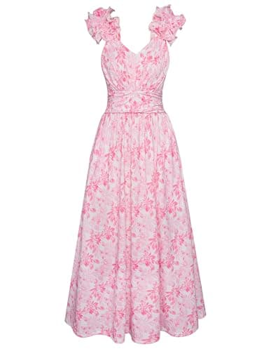 GRACE KARIN 2026 Women's Summer Floral Print Dress Sleeveless Casual Flowy Sundress A Line Ruffle Wedding Guest Outfit Pink Floral 2XL - Image 1