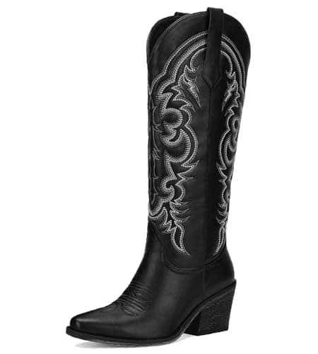 Manoloshow Stylish Western Cowboy Boots with Patterns | Autumn Dinners & School Days | Black Size 10 - Image 1