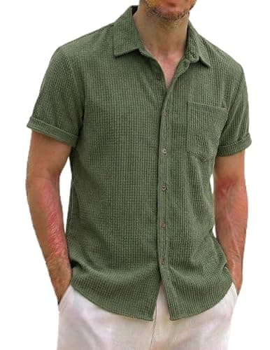 ZAFUL Mens Beach Shirts Travel Mens Short Sleeve Shirts Dry Fit Travel Outfit Dark Green M - Image 1