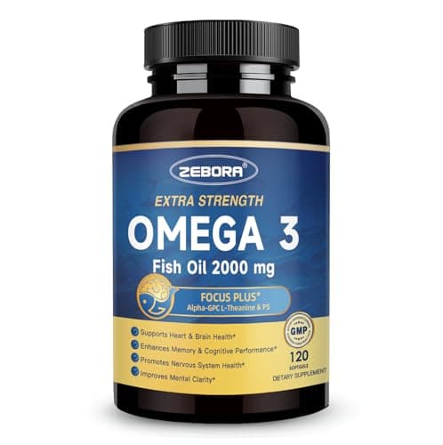 ZEBORA Omega-3 Fish Oil 2000mg - High Potency DHA & EPA Omega 3 with Alpha-GPC & PS for Brain, Cognition & Heart Support, Sustainably Sourced, 120 Softgels - Image 1