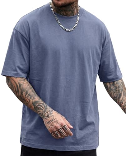 Vamtac Midweight Cotton T Shirts for Men Loose fit Short Sleeve Shirts Crewneck Tee Medium Blue Medium - Image 1