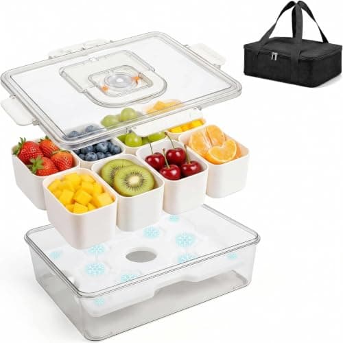 ERABAY Chilled Portable Snackle Box container, Divided Serving Tray, Beach Essentials Insulated Container with Reusable Ice Pack & Bag – Keep Food Hot or Cold On the Go for Adult - Image 1