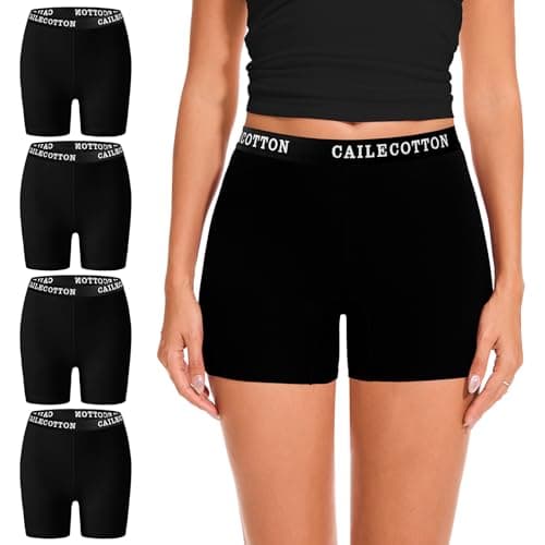 CAILECOTTON Womens Underwear Cotton Boxer Briefs for Women High Waisted Boy Short Panties Strech Breathable - 4 pack - Image 1