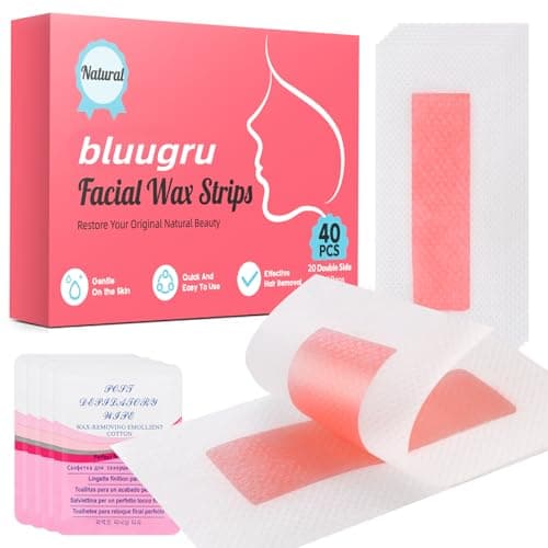 bluugru 40PCS Facial Wax Strips for Hair Removal, Facial Hair Removal for Women, Waxing Kit for Women's Face, Bikini, Chest, Body, Arms, Legs & Brazilian | 40ct Waxing Strips & 4 calming Oil Wipes - Image 1