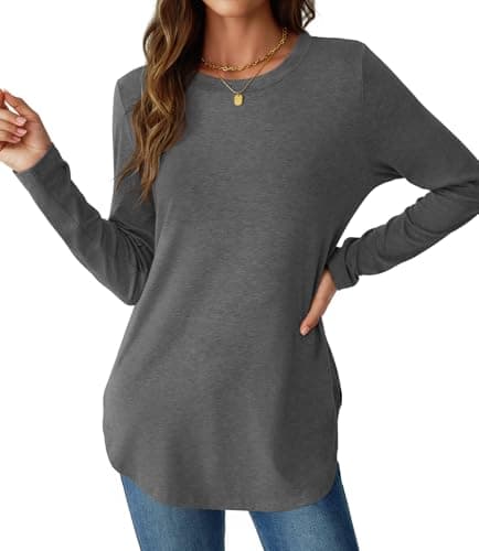 NORACORA Long Sleeve Tops for Women Crew Neck Top Loose Basic Tee TShirts Cute Fall Lightweight Shirts Trendy Going Out Workout Outfits Dark Grey XXL - Image 1