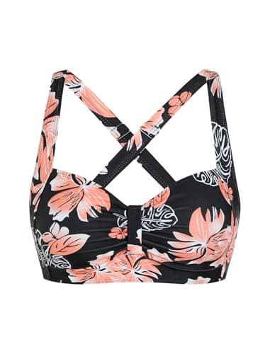 ZAFUL Women Black Floral Bikini Top Only-Supportive Swimsuit Tops Large Bust Bathing Suit Top 2026 Ruched Swim Tops (Black Floral XXL) - Image 1